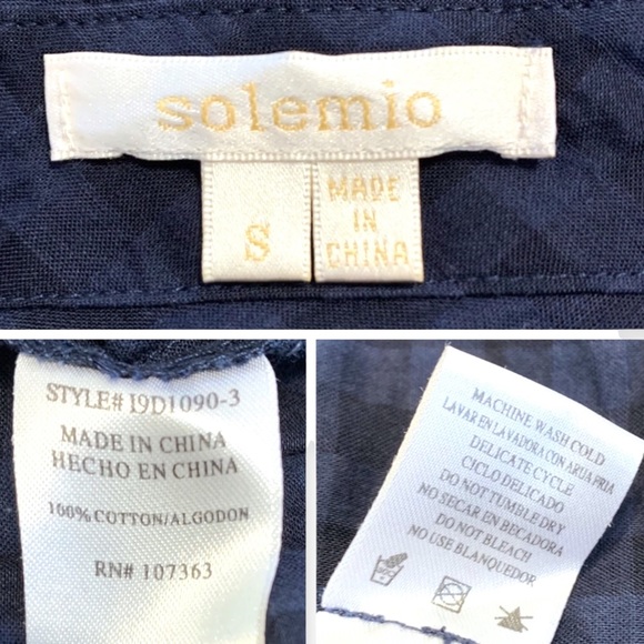 Solemio | NWOT Shirt Dress Tunic Blouse Tie Waist Blue-Black Checkered  S - Picture 16 of 16